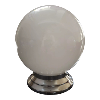 Plafonnier applique ancien globe opaline blanc socle métal chrome Art déco 1930 ø 20 cm TBE