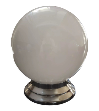Plafonnier applique ancien globe opaline blanc socle métal chrome Art déco 1930 ø 20 cm TBE