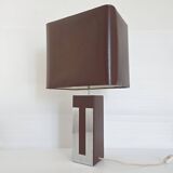 Lampe en métal chromé et simili-cuir marron, 1970