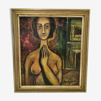 Nude painting, oil on canvas signed Montijano 60's