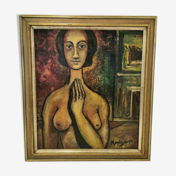 Tableau de nue , huile sur toile signée Montijano 60's