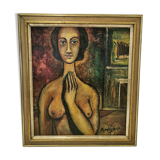 Tableau de nue , huile sur toile signée Montijano 60's