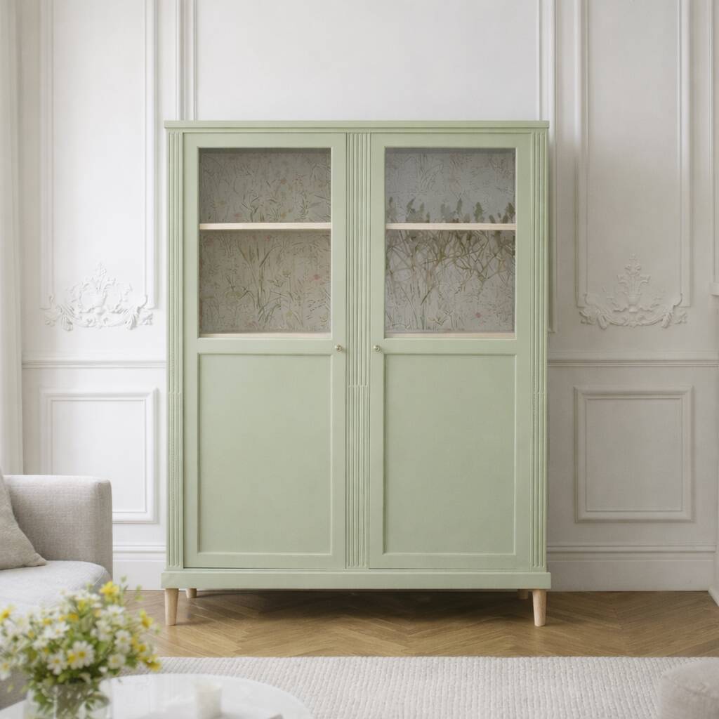 Renovated antique display cabinet – Lizard Green (Pure & Paint)
