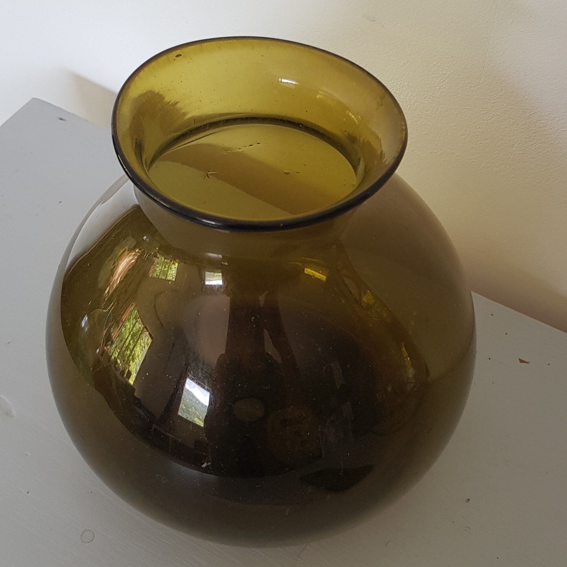 Amber green brown ball vase