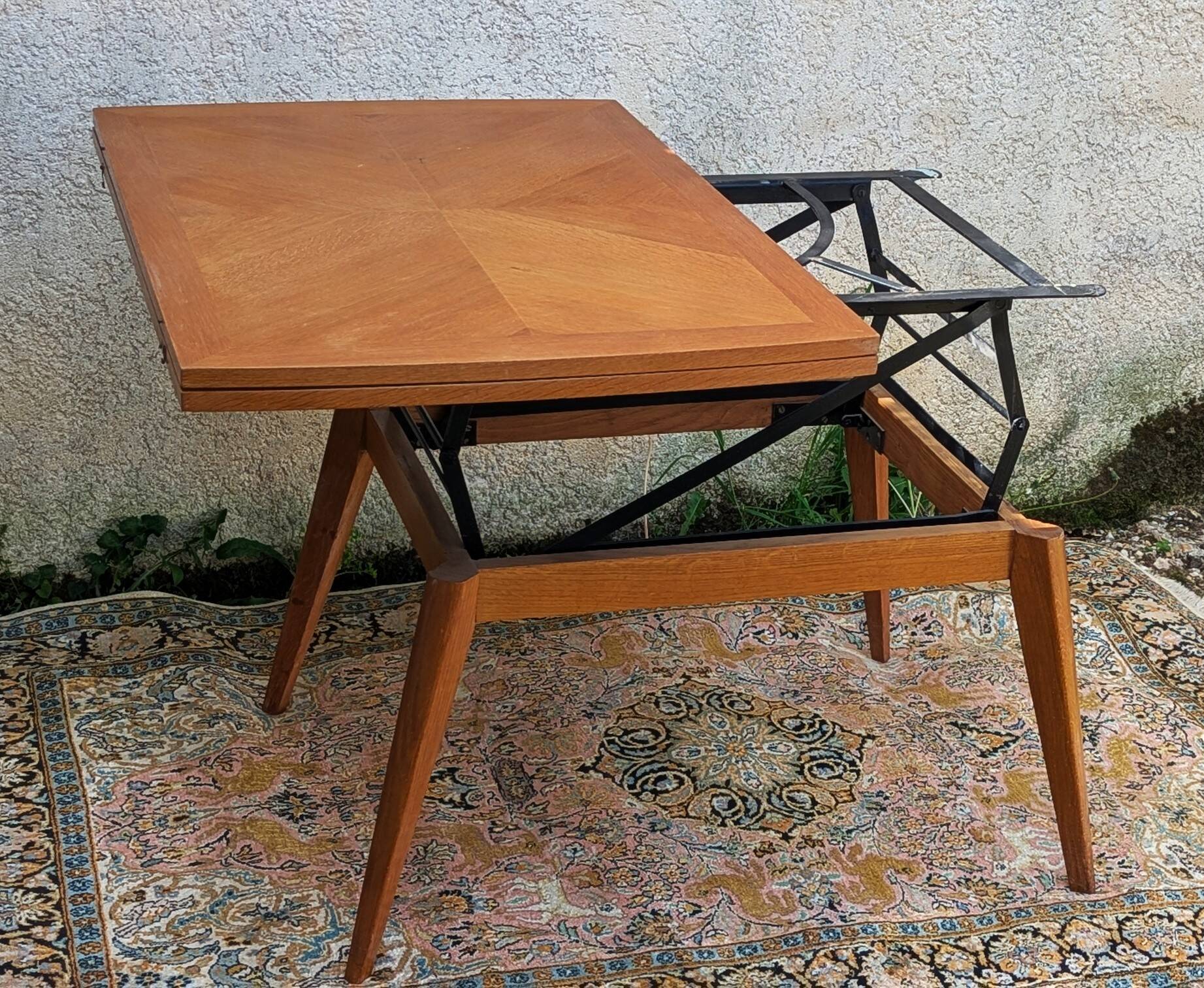 Table Vintage Modulable Magic Révélation Pieds compas par Albert Ducrot, ve