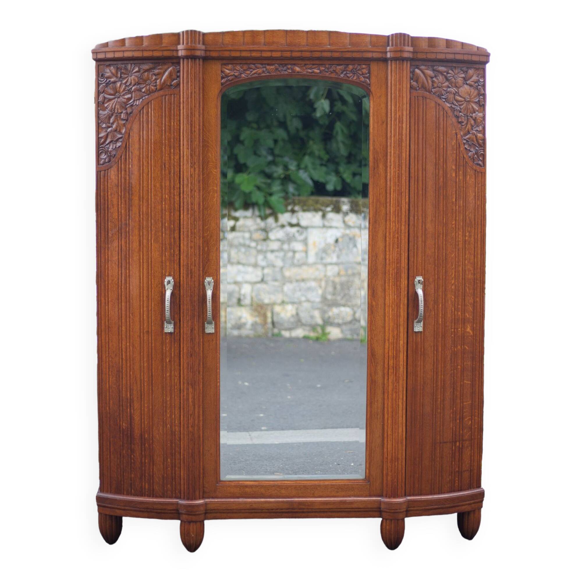Art deco cabinet, wardrobe and shelves, carved wood cabinet, storage cabinet
