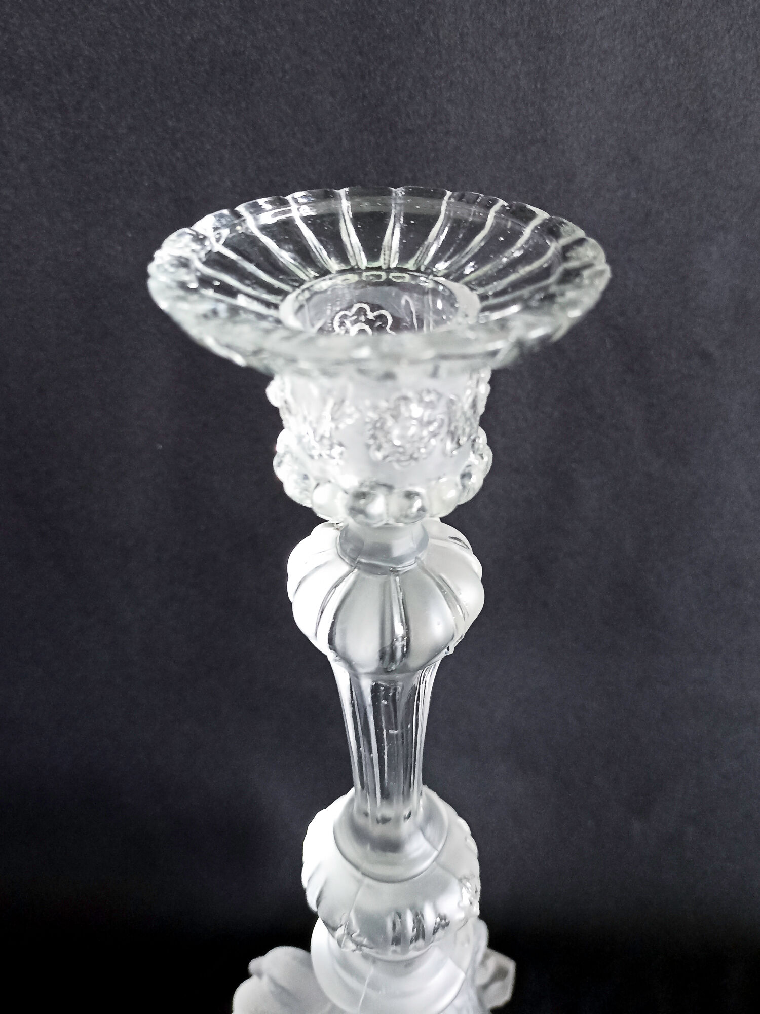 Pair of pressed molded glass candlesticks from Val St Lambert model Griffon