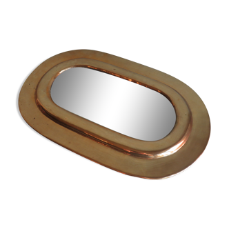 Vintage copper oval mirror, 1970-1980 26x40cm