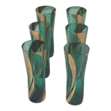 6 glasses with orangeade green and gold vintage