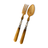 Old salad servers in horn and silver metal