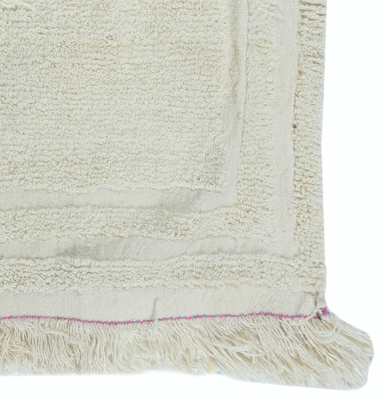 Vintage Minimalist Turkish Tulu Accent Rug Made of Natural Beige Wool