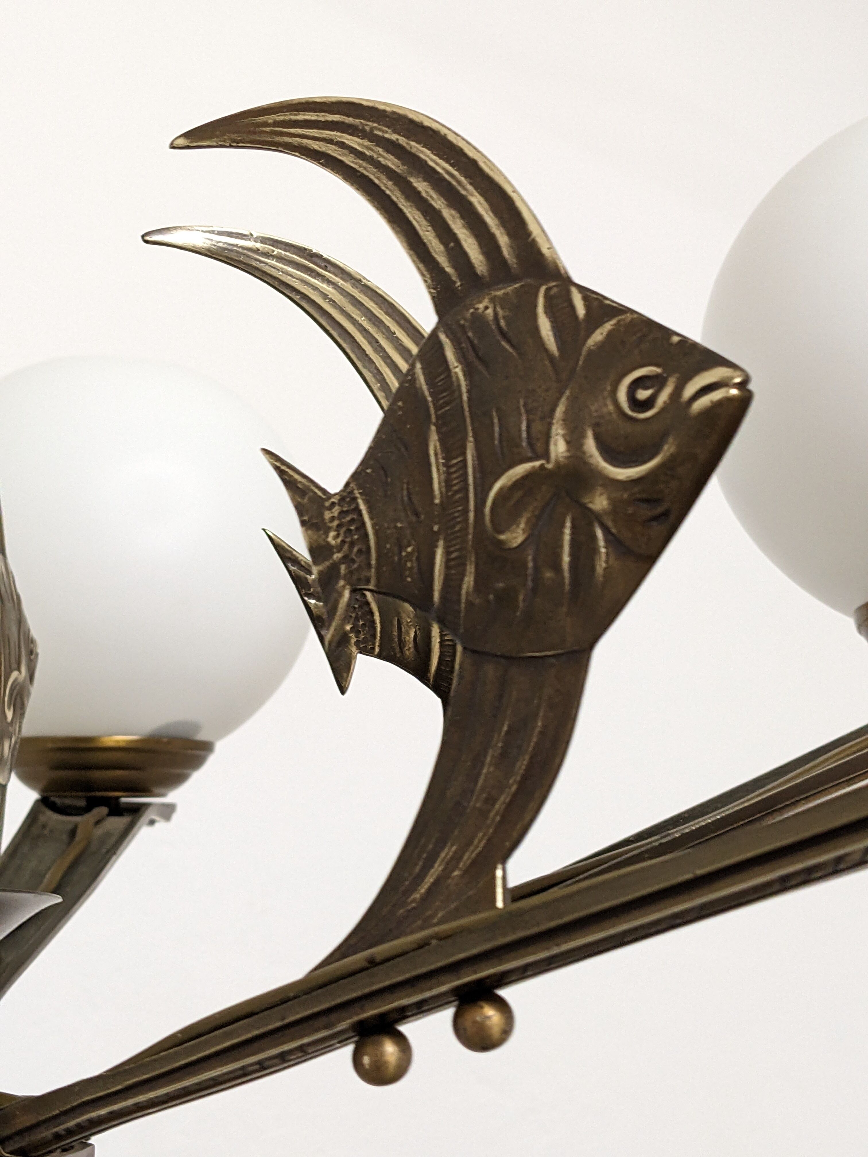 Art deco bronze fish chandelier