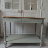 Louis XVI style desk and serving trolley, enhanced in verdigris.
