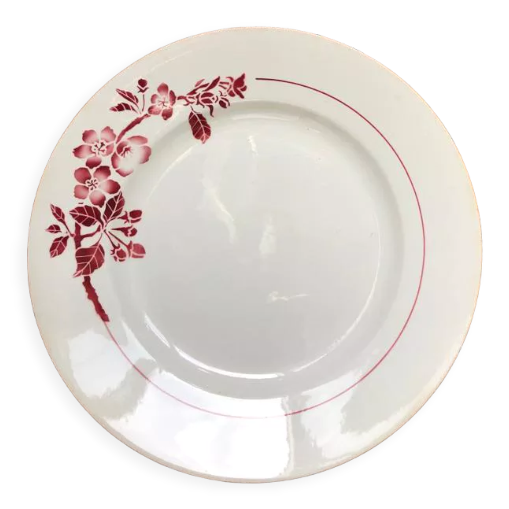 Vintage serving dish 40s, red rosehip flower pattern