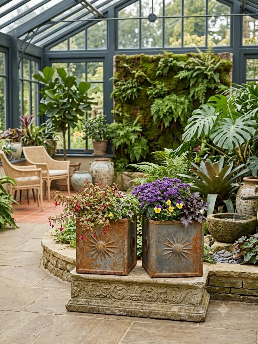 Pair of cast iron planters