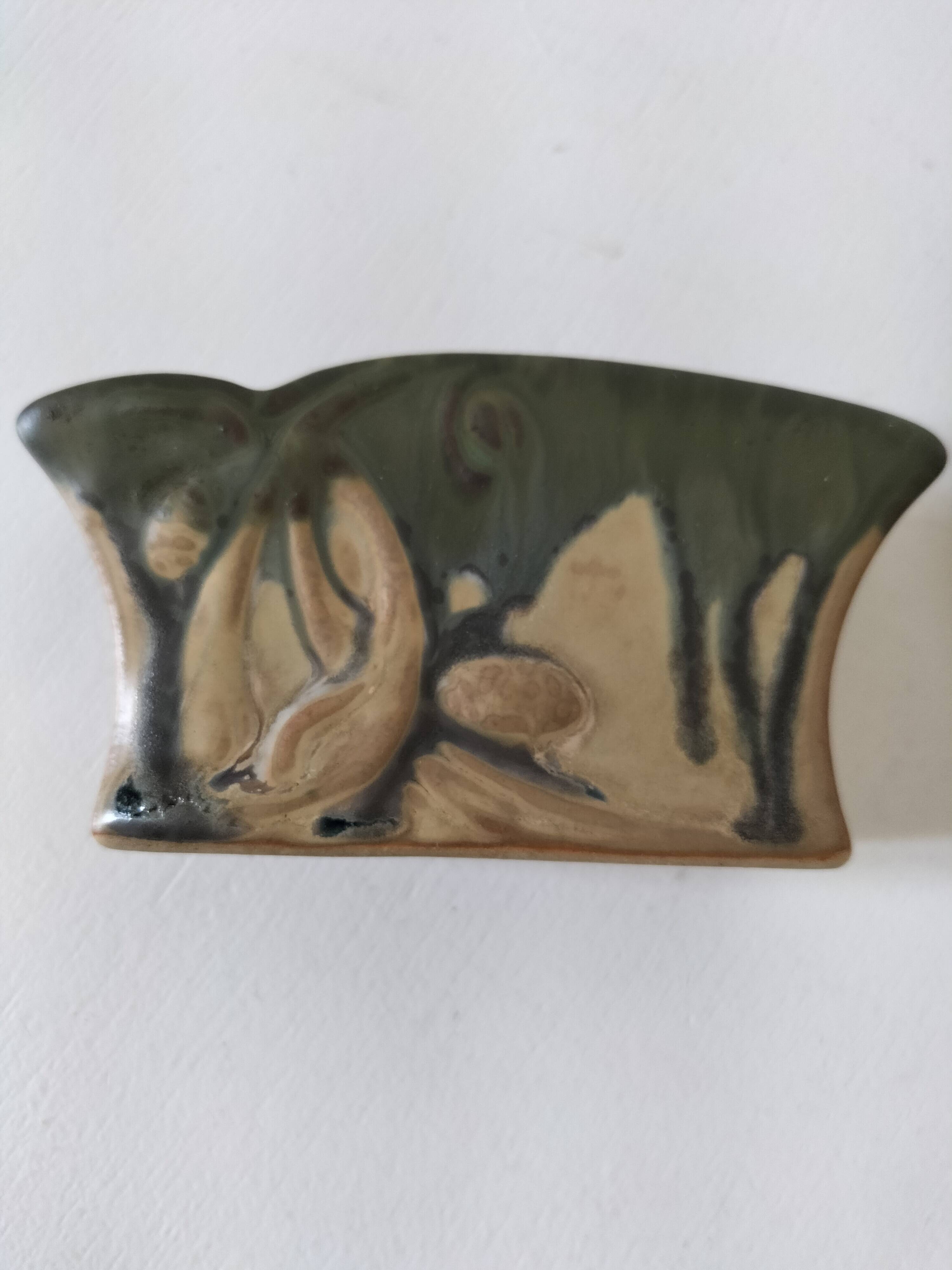 Pair of Denbac enamelled green and blue vide-poches.