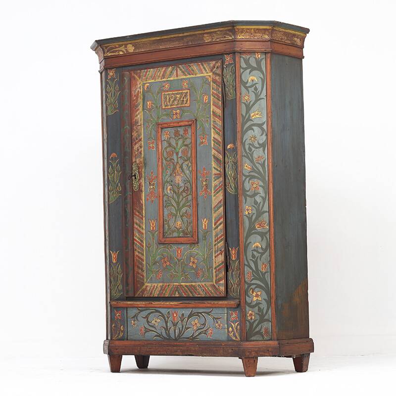 Rustic Farmhouse Folk Art Painted Bridal Cabinet 1834