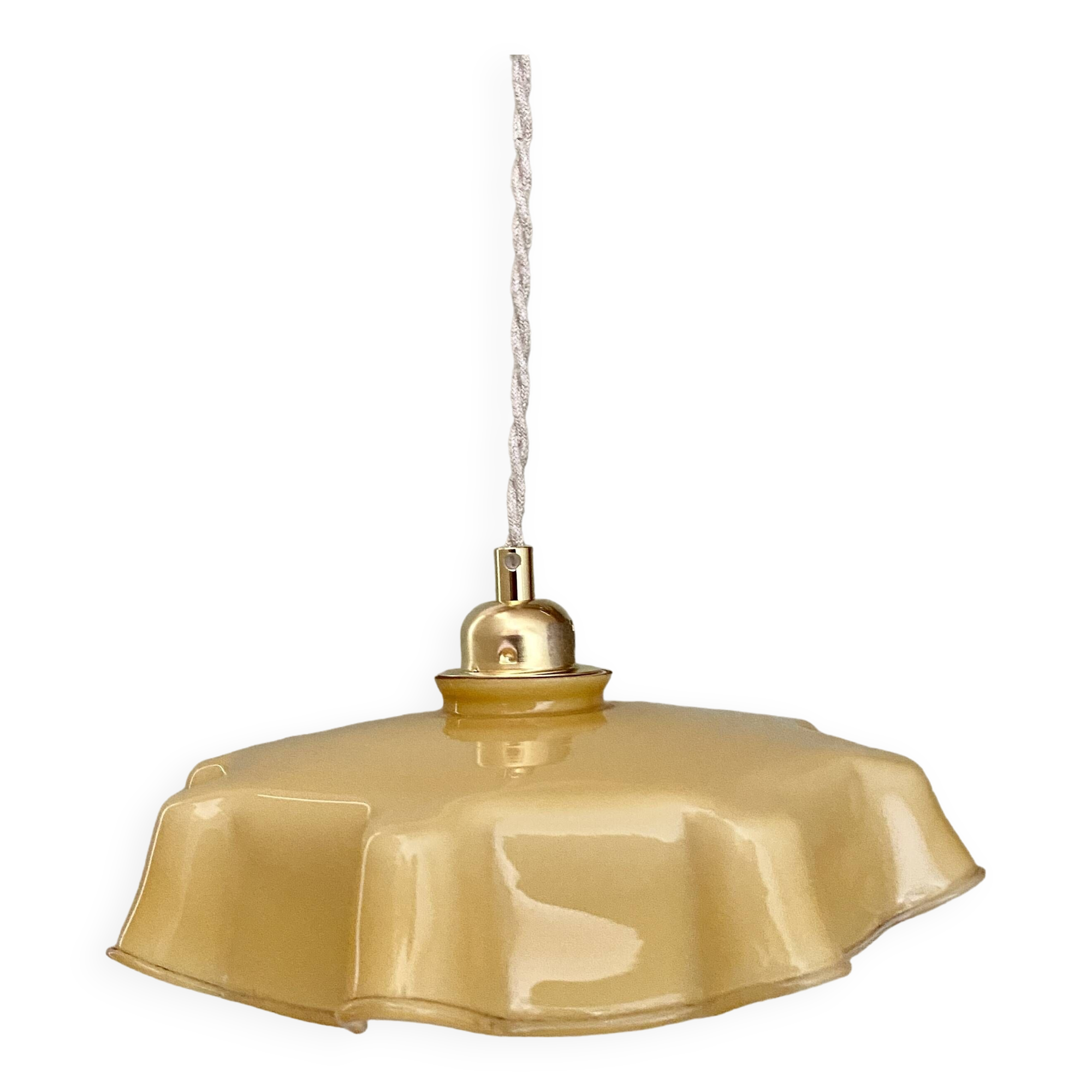 Pendant lamp with old yellow opaline lampshade