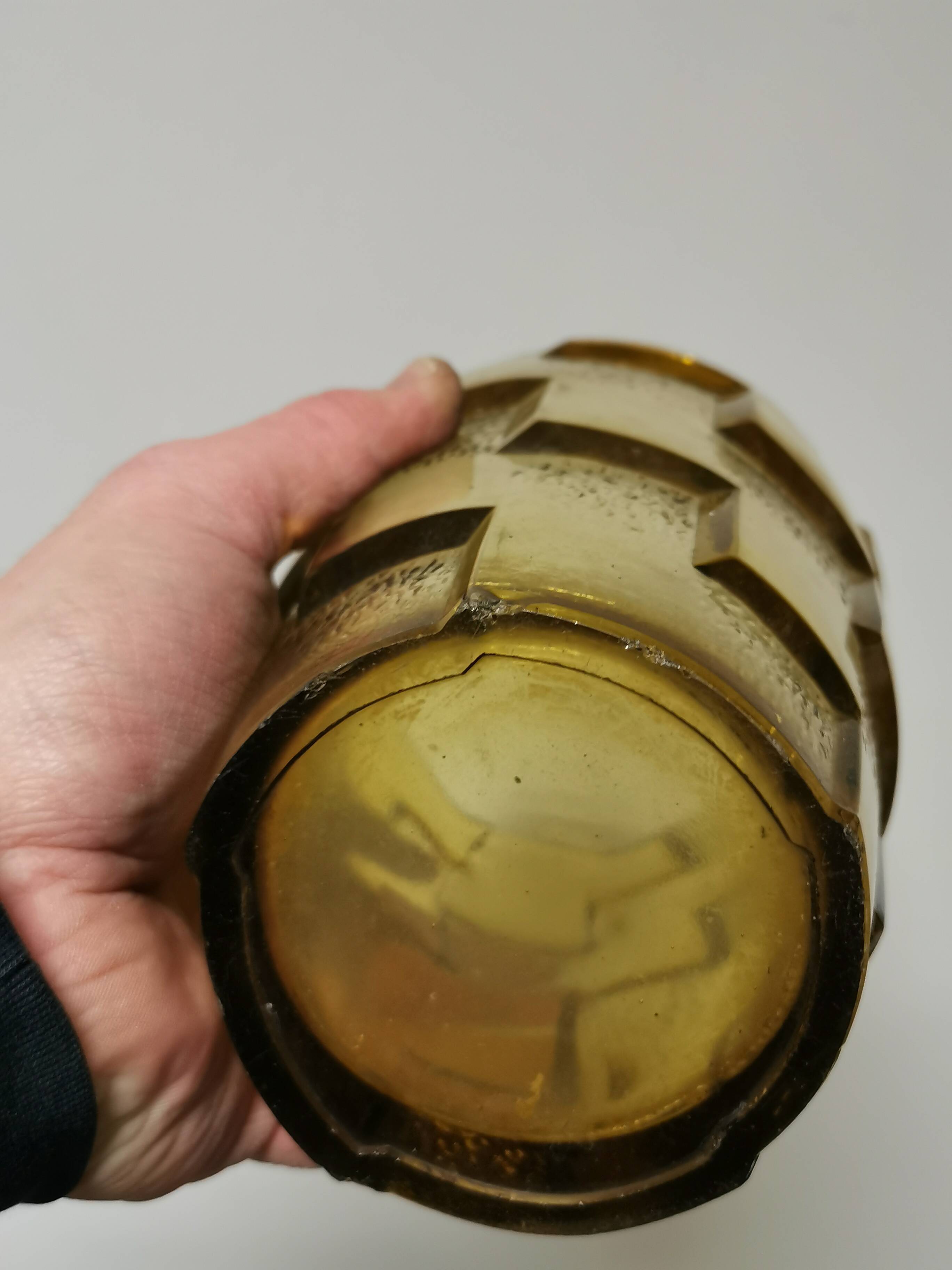 Stylized yellow glass vase, art deco