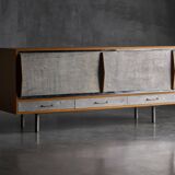 Mid-Century Modern Sideboard with Hammered Metal Façade, France, 1960s