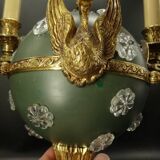 3-light chandelier with swan heads, Empire style - bronze & glass