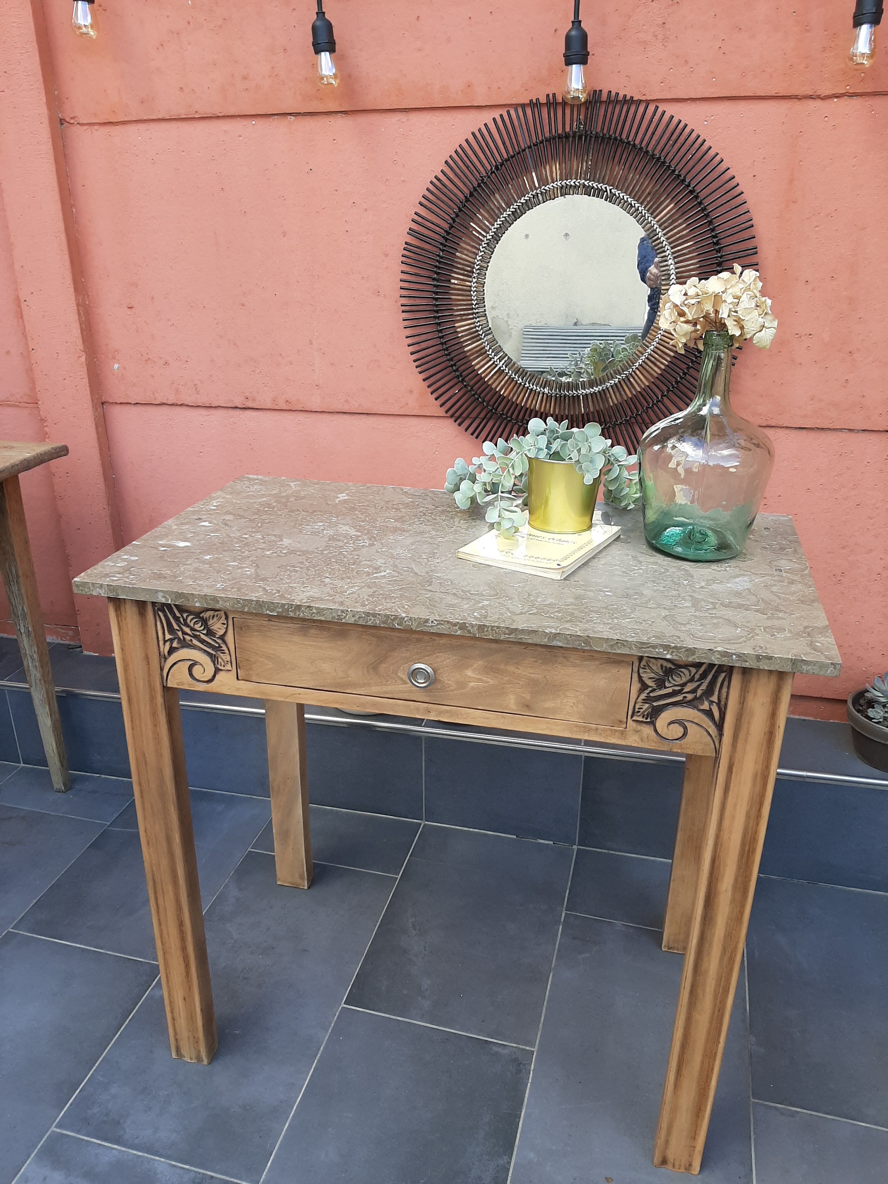 Art Deco wood and marble table