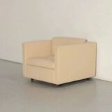 Charles Pfister for Knoll mid-century white leather sofa and 4 x cube club chairs