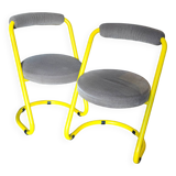 2 Chaises en métal jaune des années 70
