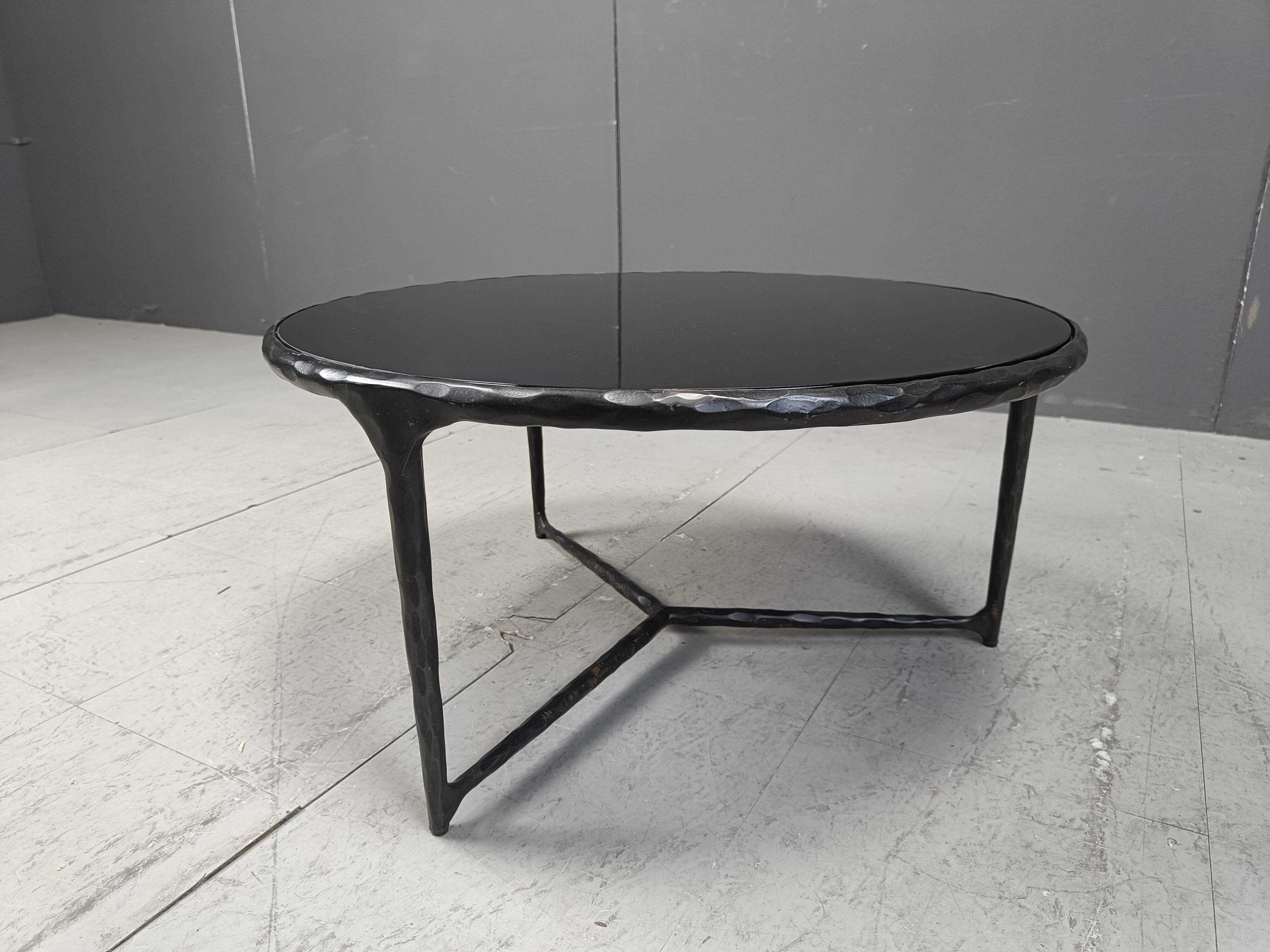 Vintage sculpted steel brutalist coffee table, 1970s