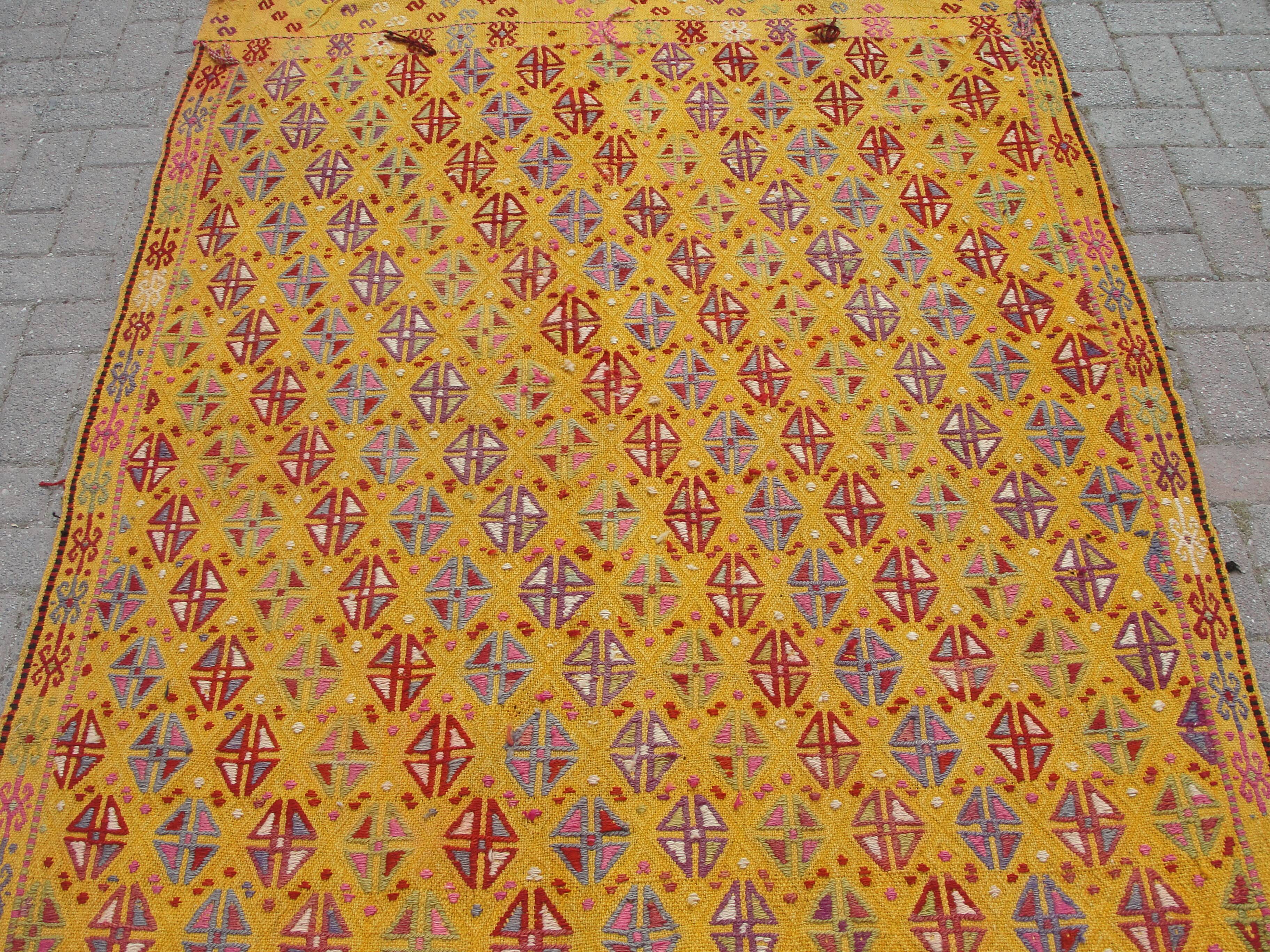 Handmade Yellow area kilim rug