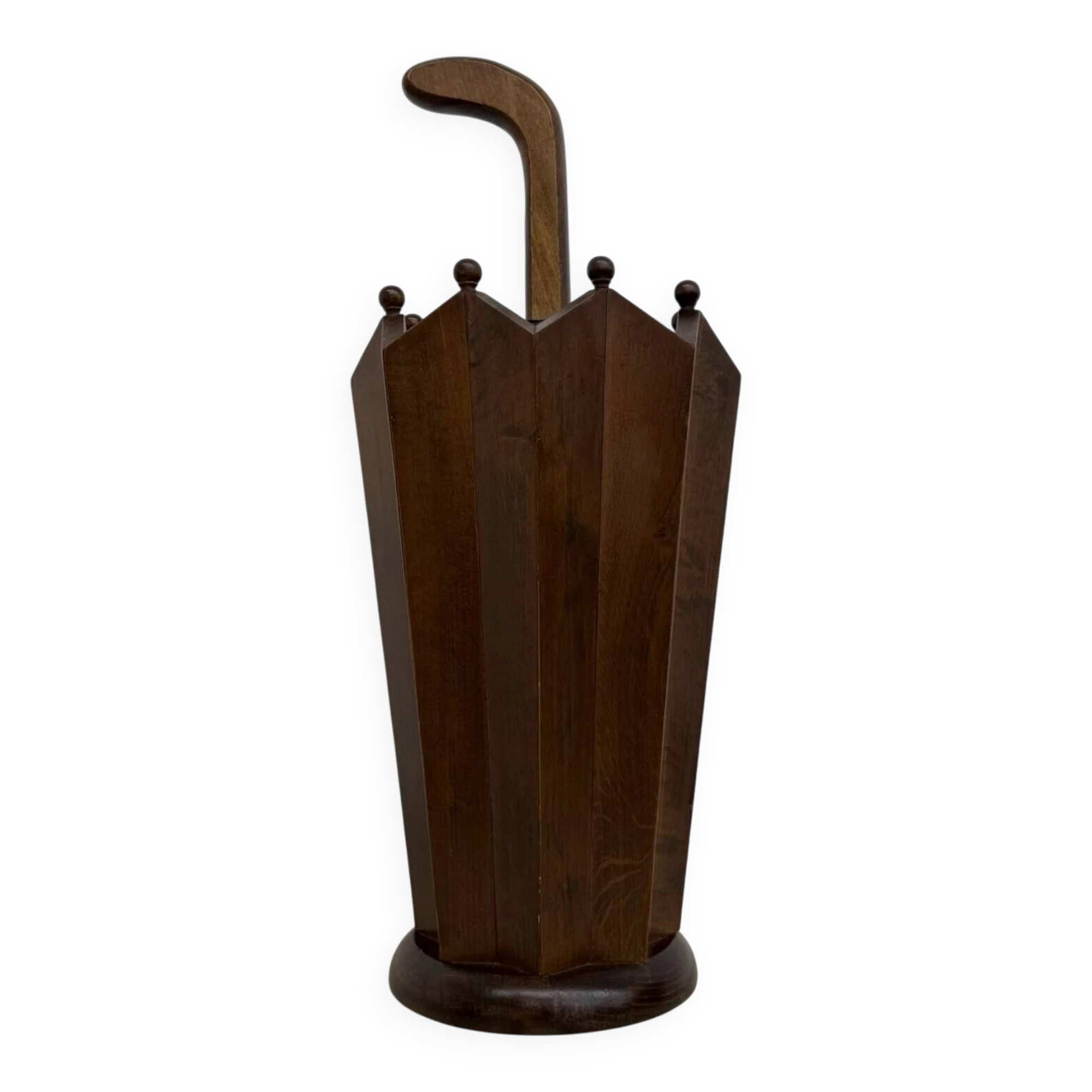 Art Deco chestnut wooden umbrella stand, France 1930s