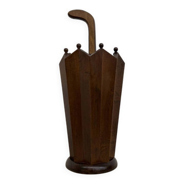 Art Deco chestnut wooden umbrella stand, France 1930s