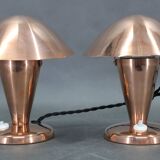 Paire de lampes de table Bauhaus en forme de champignon, finition cuivre, années 1930, Tchécoslovaquie