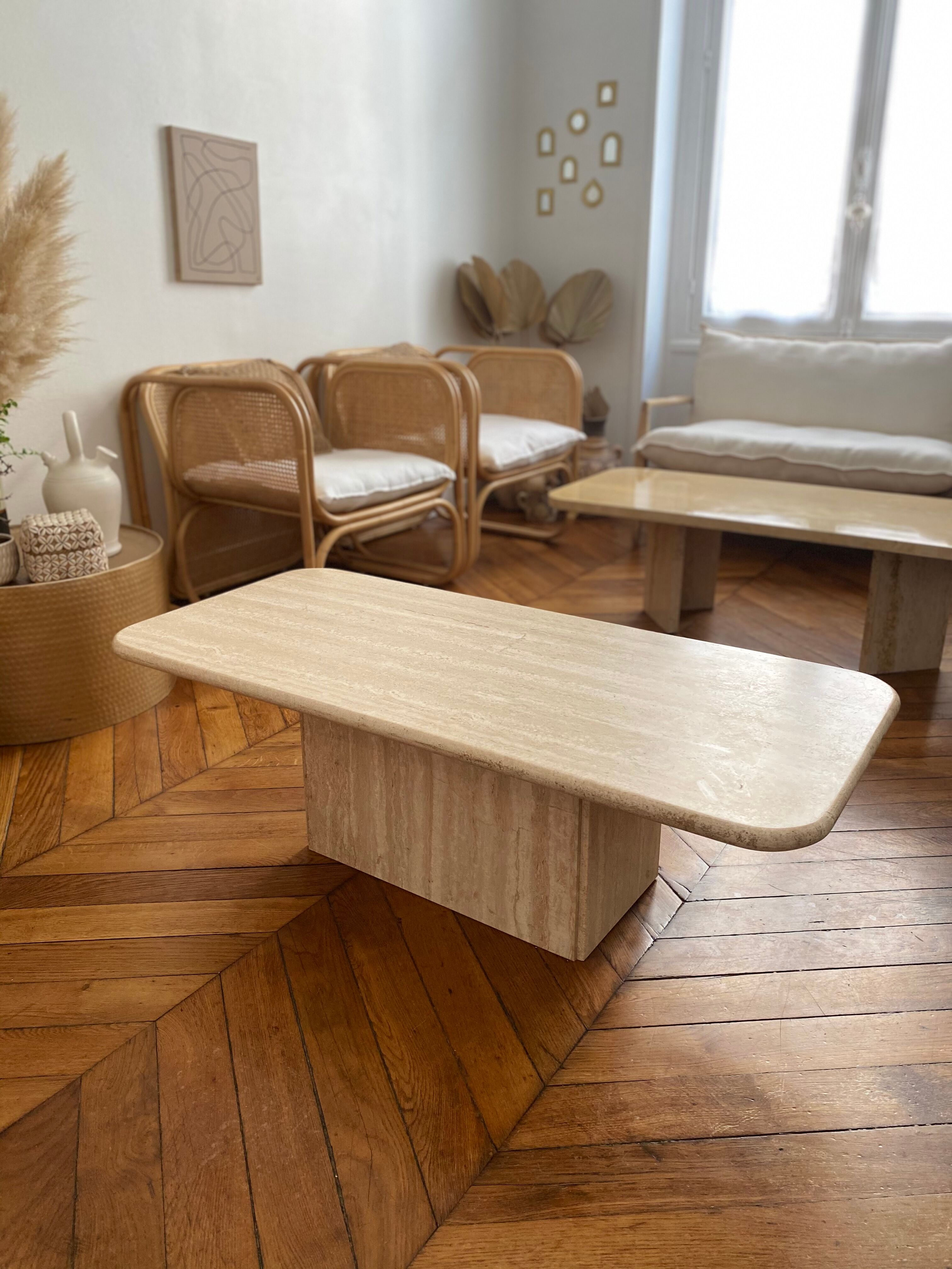 Minimalist design coffee table in unbleached travertine stone