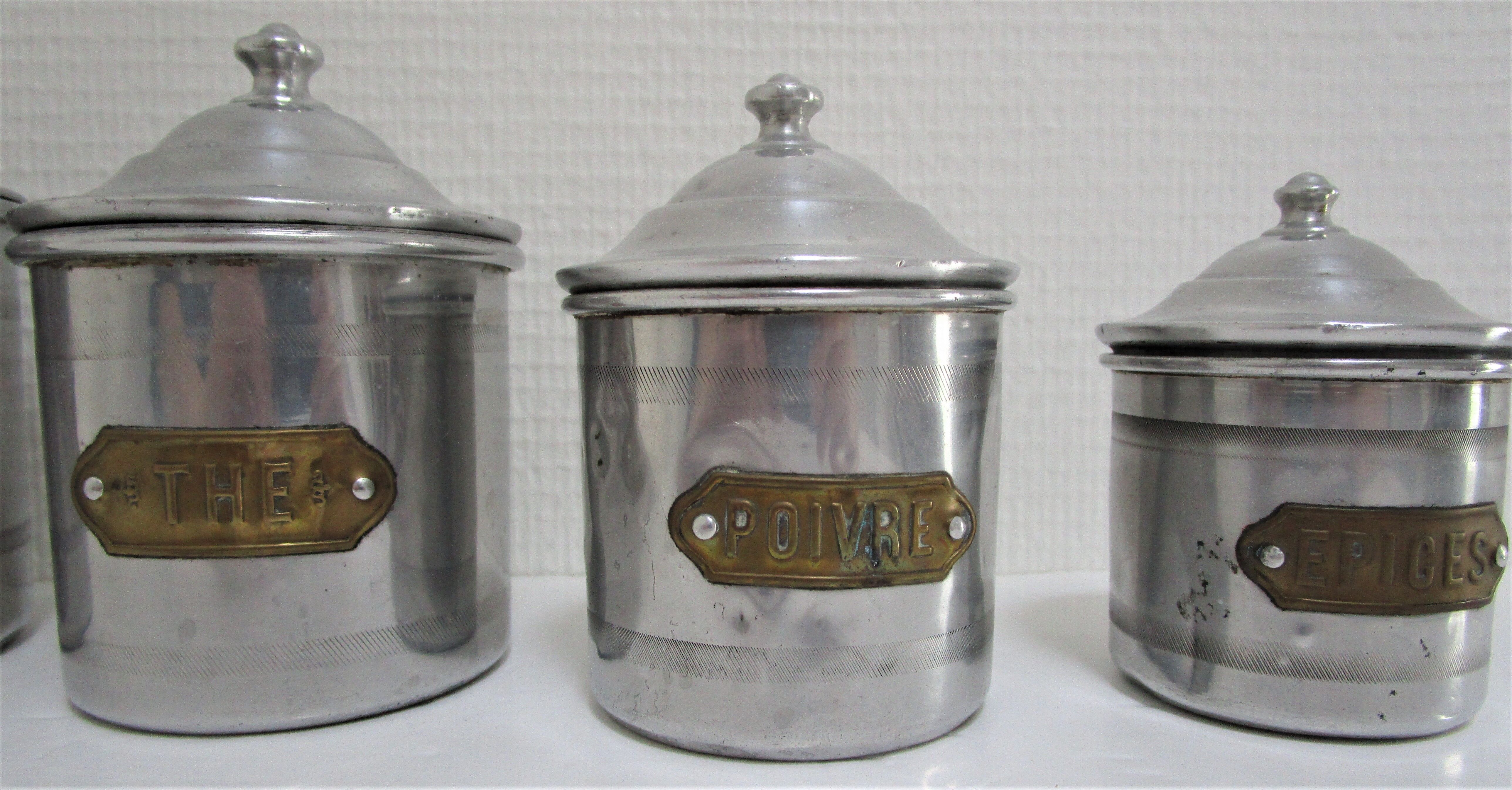 Aluminium metal spice pots 1940 series copper labels of 5