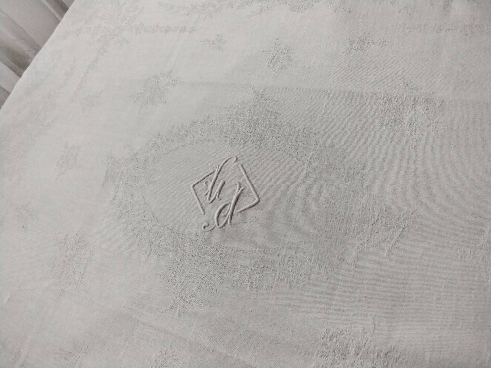 6 grandes serviettes de table anciennes en coton damassé et monogrammées