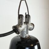Industrial Black Enamel Factory Lamp with Cast Iron Top, 1950s