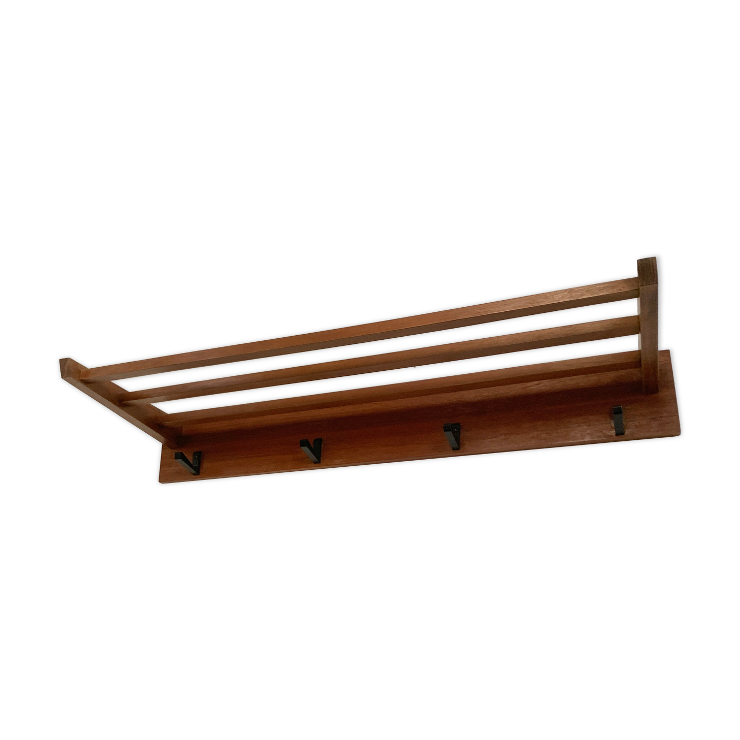 Vintage Scandinavian teak wall coat rack 1960's