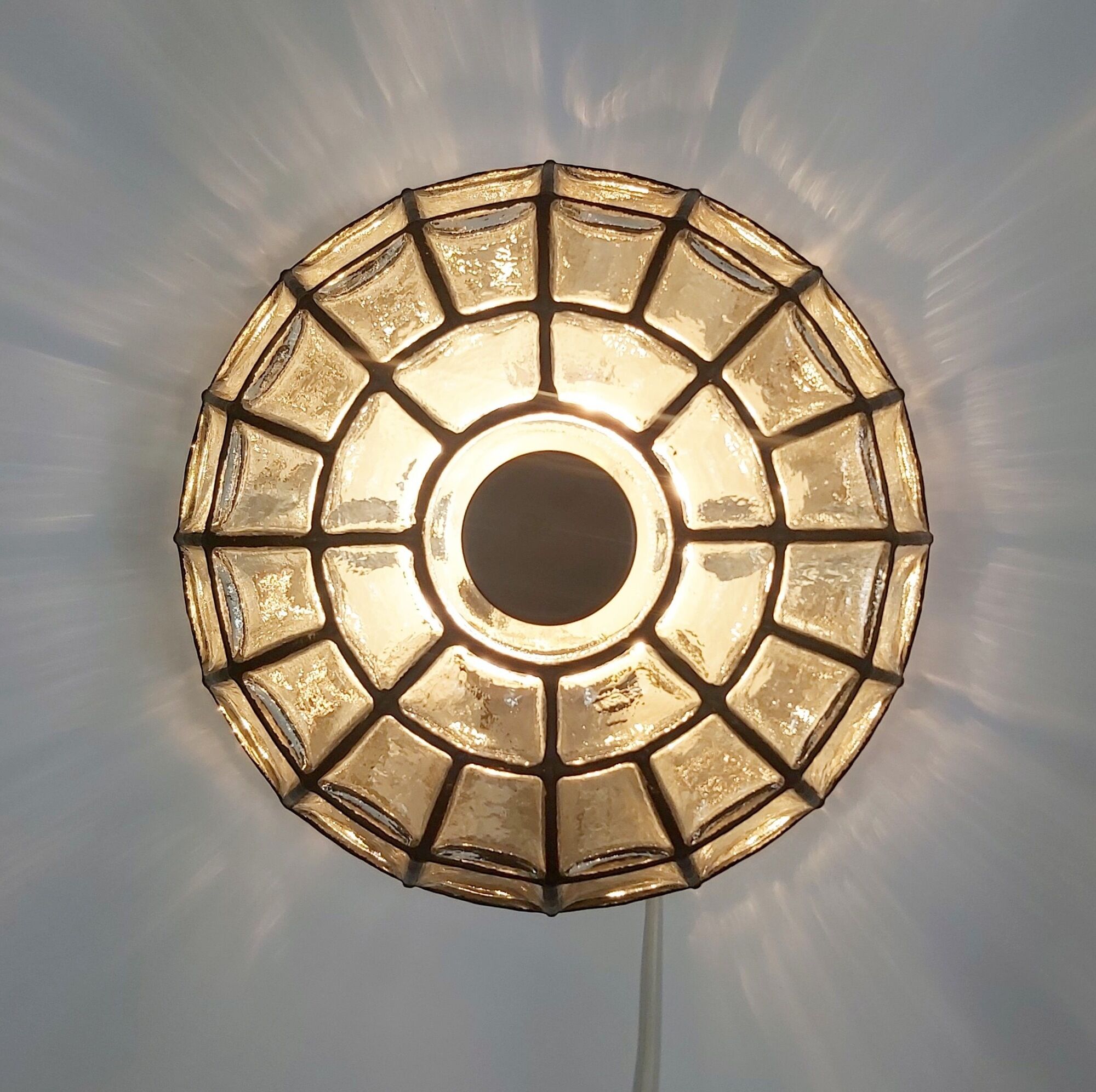 Mid-century minimalist flush mount ceiling light in glass and iron from Limburg, Germany, 1960s