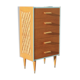 Chiffonnier vintage en bois et rotin