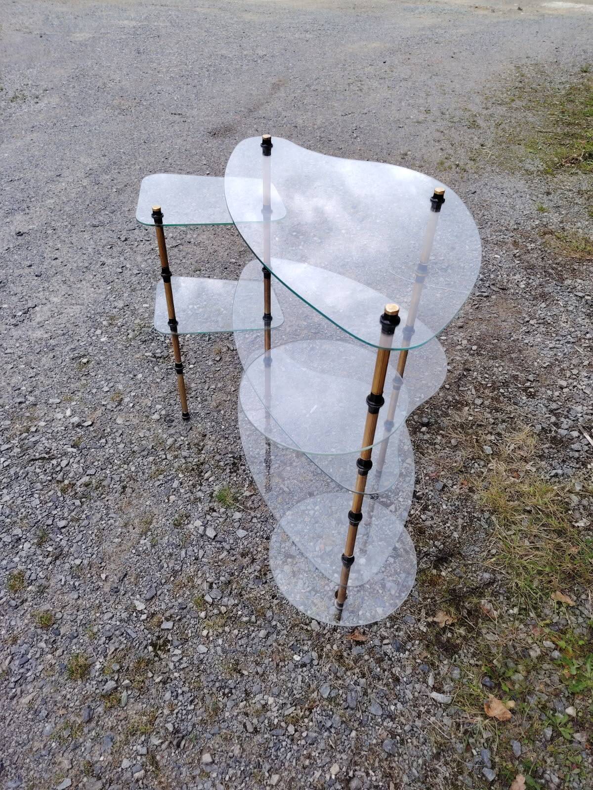 Removable shelving unit, glass and vintage brass