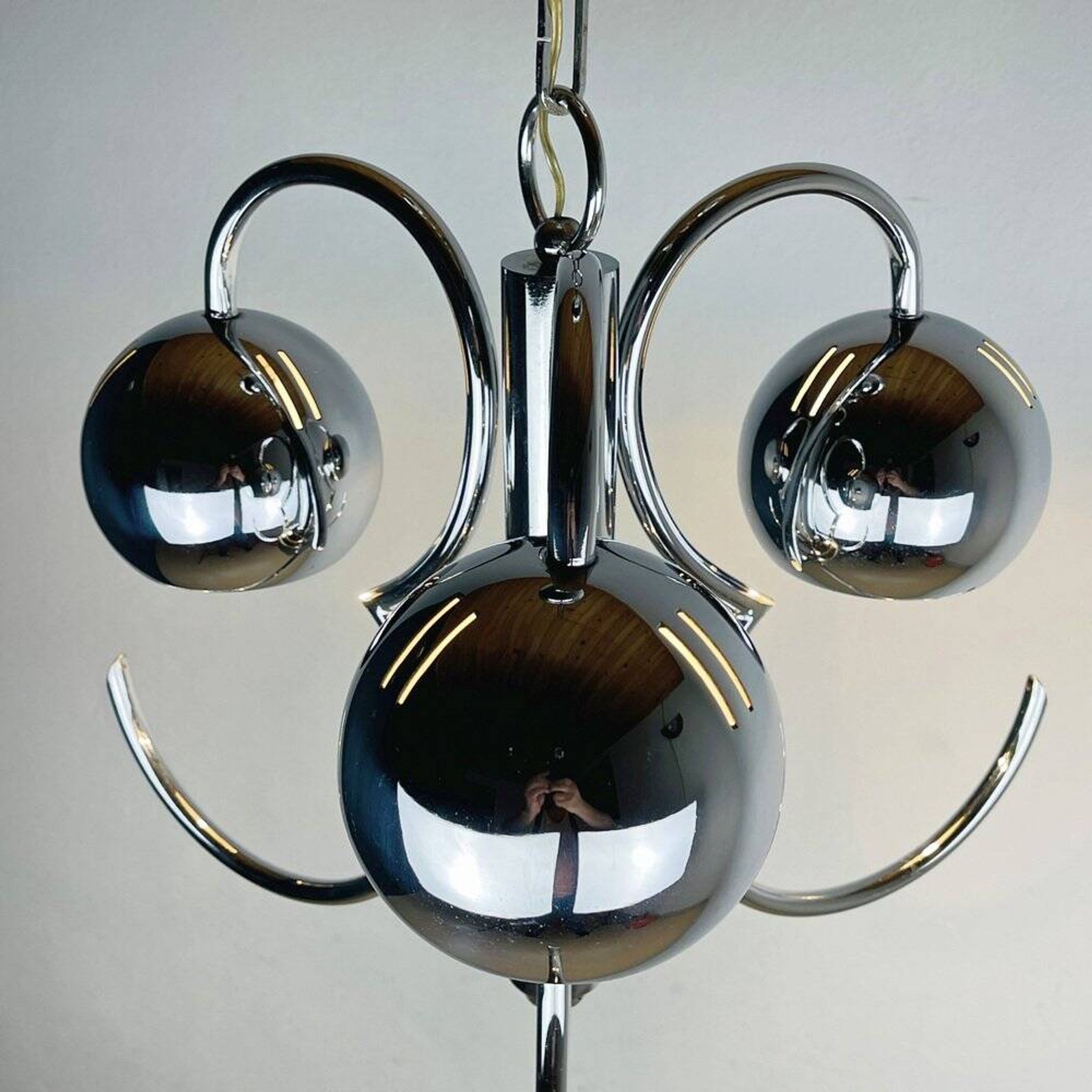 Vintage mid-century eye pendant lamp, Silver, Italy, 1970s