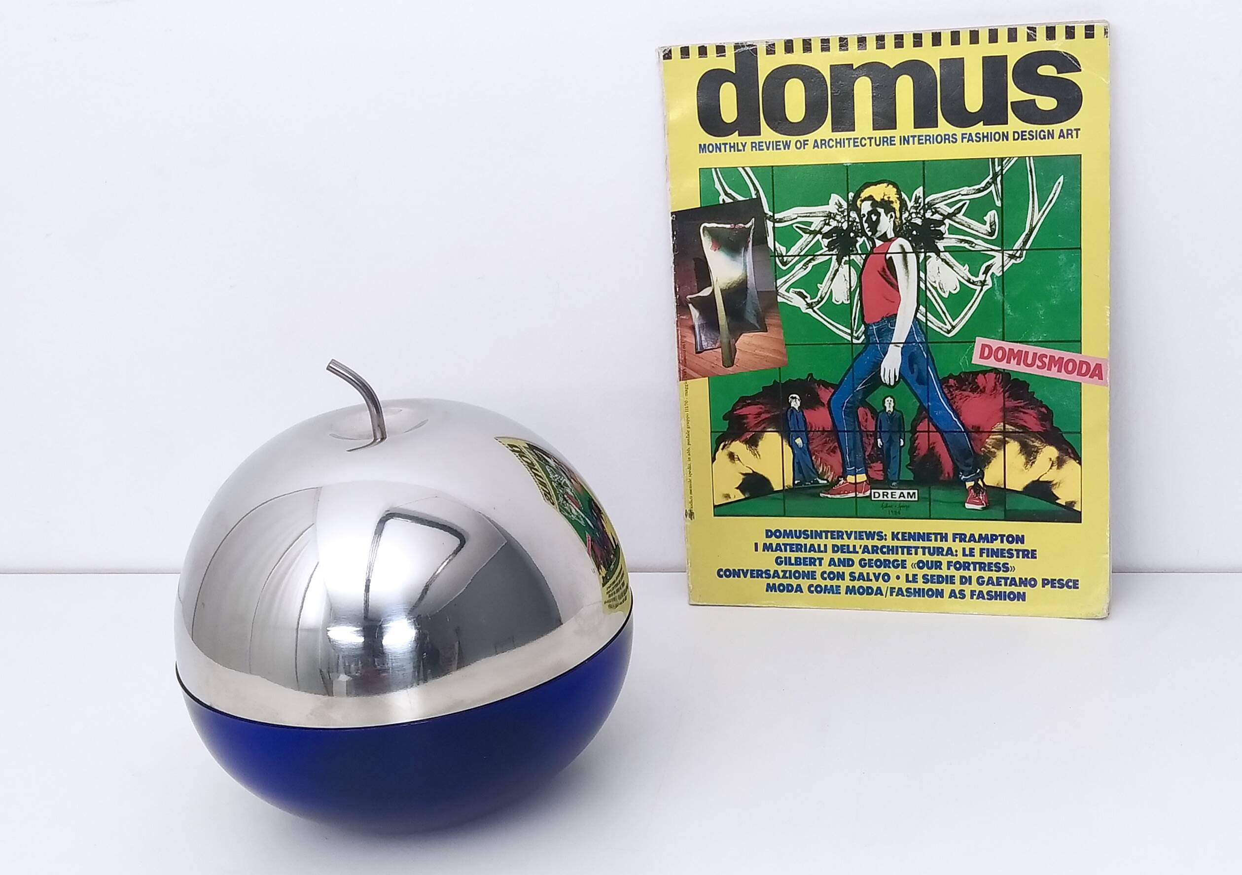 Blue Glass and Metal Ice Bucket, Italy