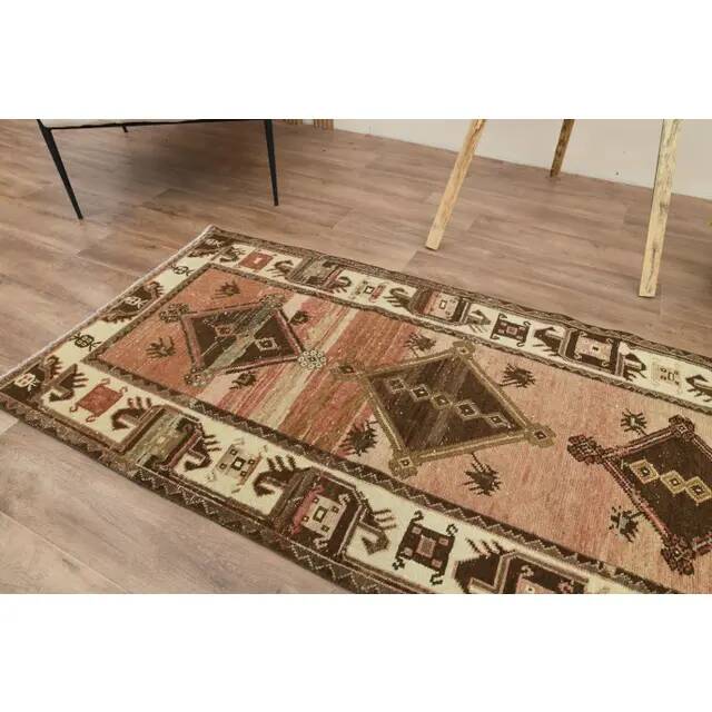 Orange Turkish Vintage Handmade Wool Runner Rug 82x256