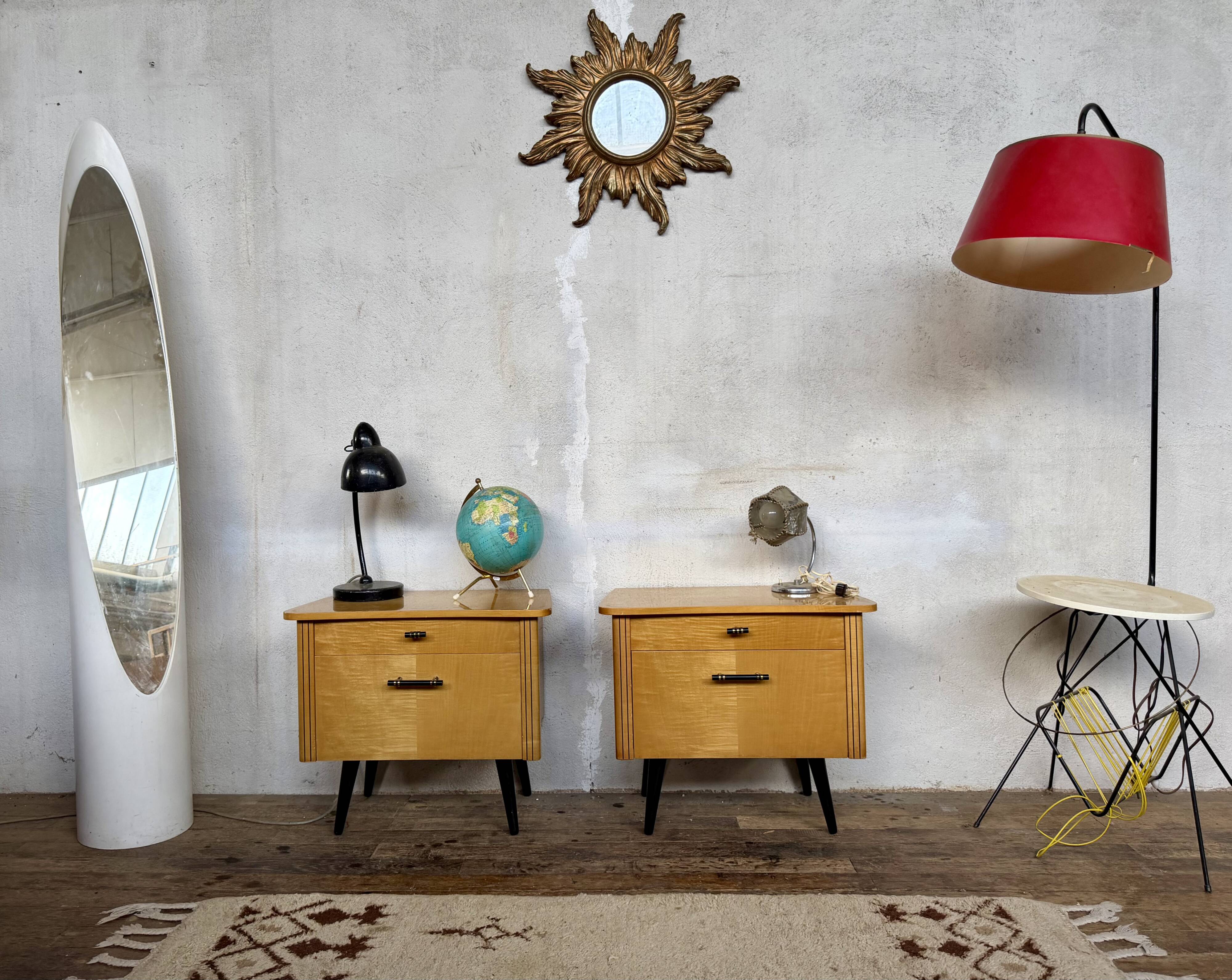 🌟 Vintage 1960s bedside tables – 1 drawer & 1 hinged door 🌟