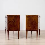 Elegant pair of Biedermeier style walnut commodes, Germany, French polish.