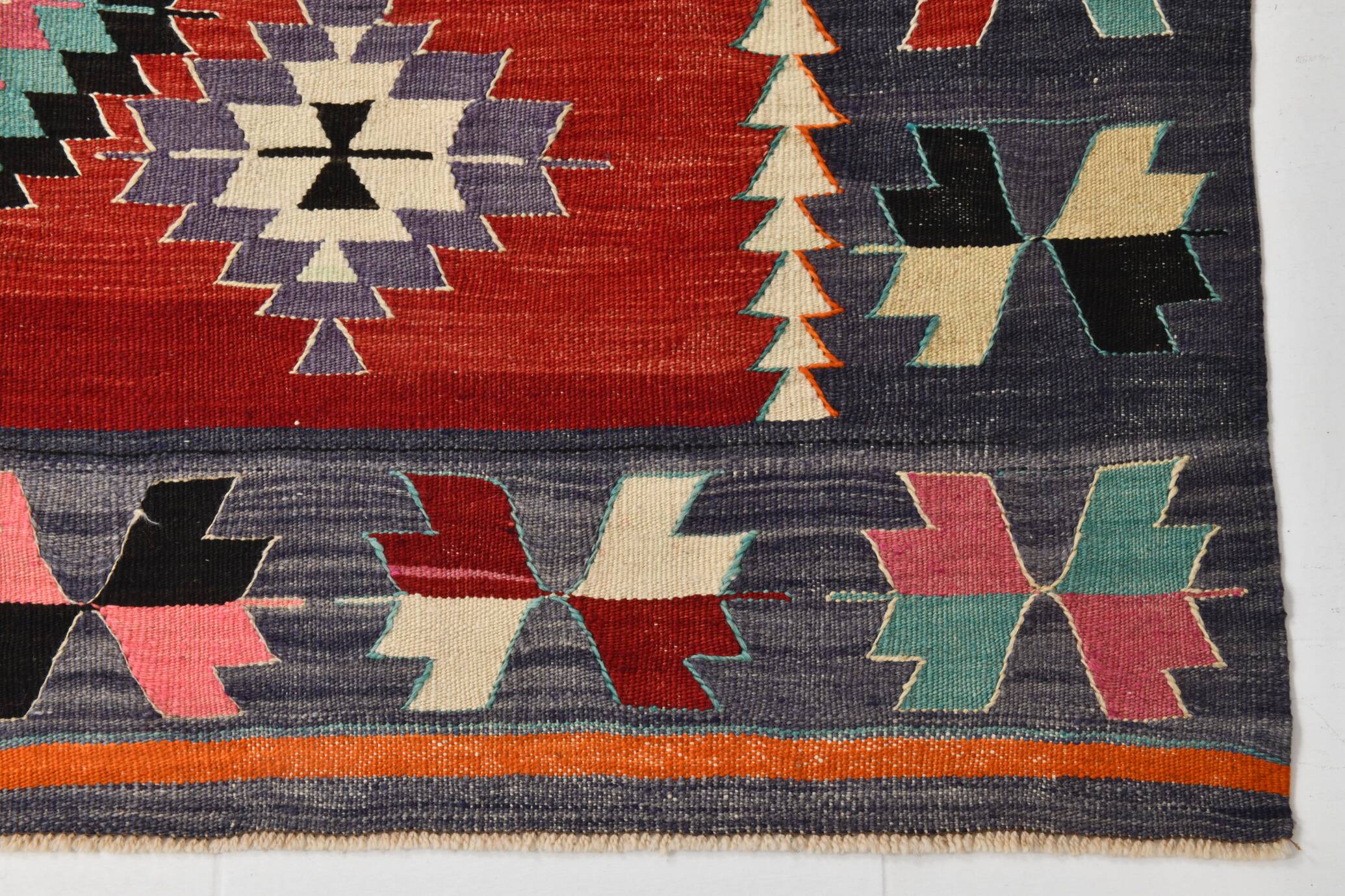 5x9 Red & Green Geometric Tribal Vintage Kilim Rug, 170x267Cm