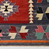 5x9 Red & Green Geometric Tribal Vintage Kilim Rug, 170x267Cm