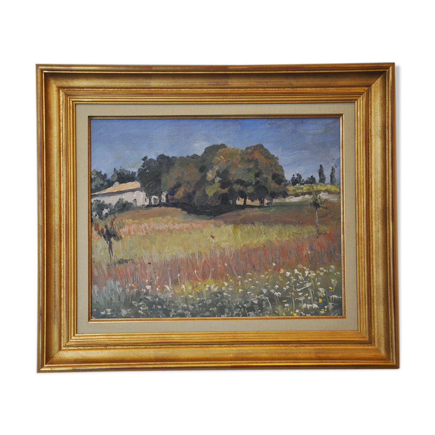 Table oil on landscape canvas