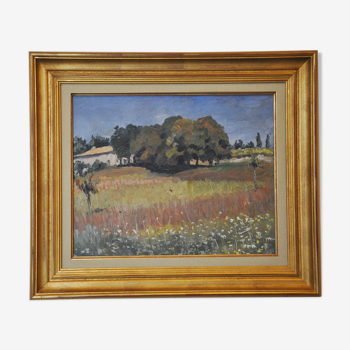 Table oil on landscape canvas